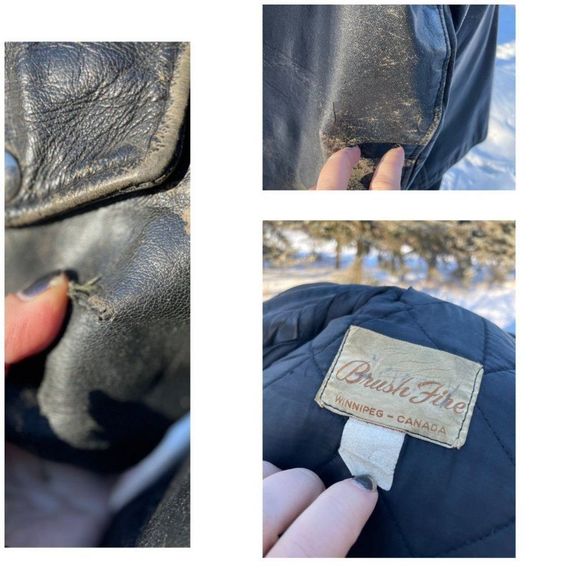 Vintage 80s Brush Fire Moto Steerhide Leather Jacket Biker Black Distressed Cana - Picture 5 of 16